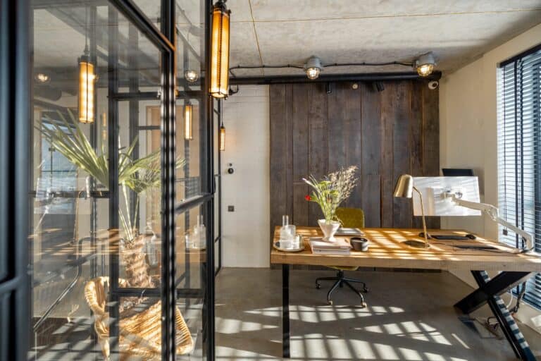 interior glass wall in a home office with natural light